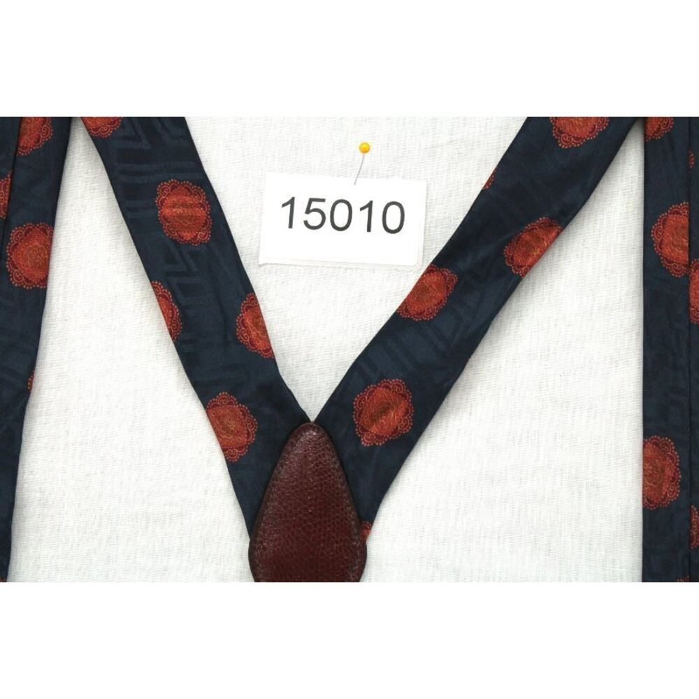 Vintage CAS Germany Suspenders Silk Blue Gold Medallions Gold Tone Hardware - Picture 6 of 6